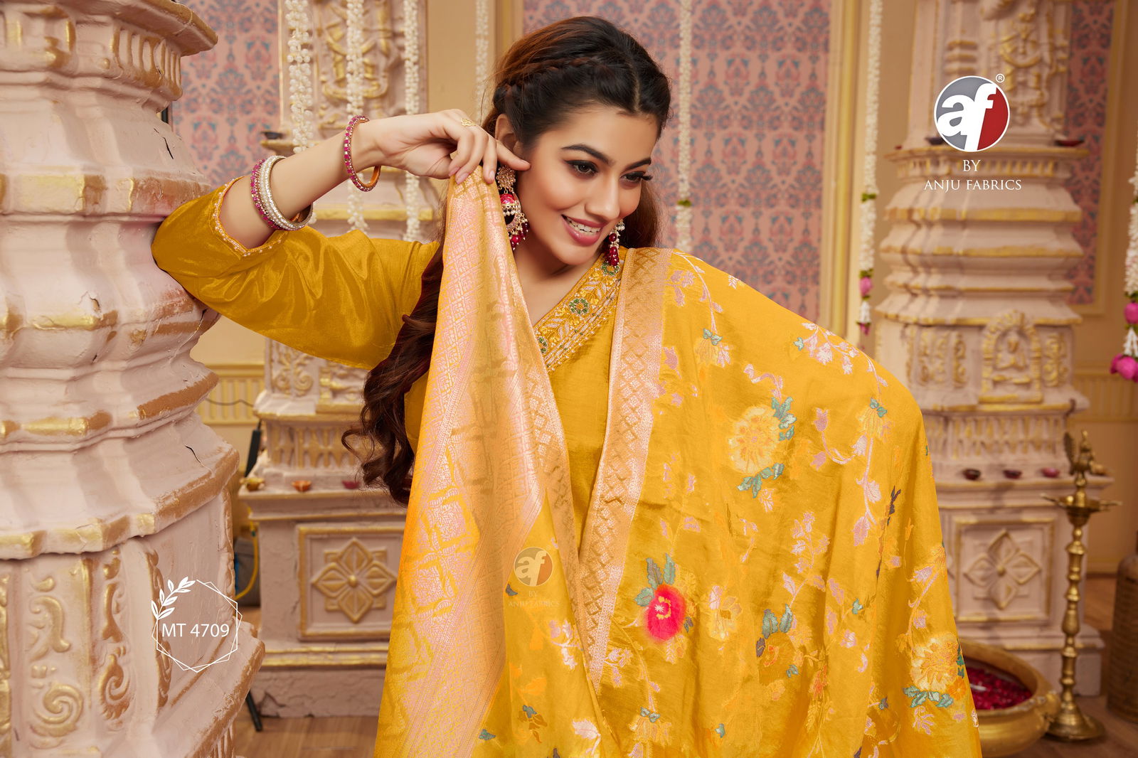 MT 4709 By AF Handwork Dola Silk Kurti With Bottom Dupatta Wholesale Market In Surat